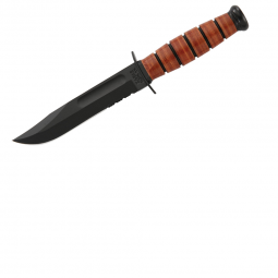 Ka-Bar Short USA Serrated Edge Knife - Brown - Fixed Blade - Kabar Knives